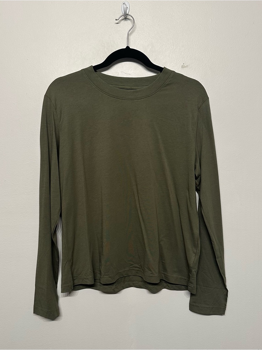 Quince Cotton Modal Relaxed Long Sleeve Tee Dark Olive Medium - Picture 3 of 8